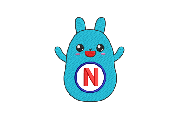 Cute Rabbit Letter N Embroidery Design